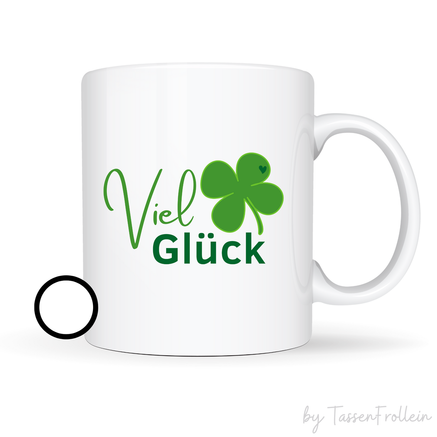 Tasse mit Kleeblatt und Text "Viel Glück" - TassenFrollein