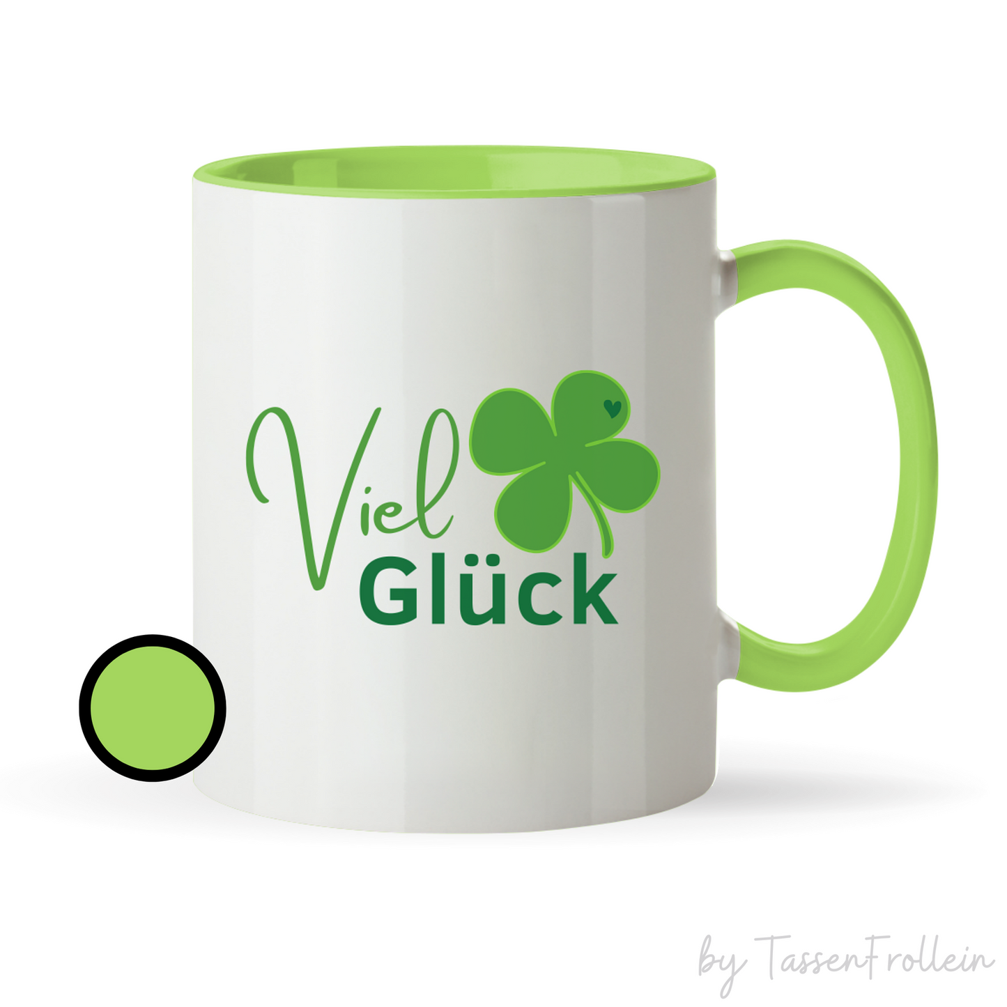Tasse mit Kleeblatt und Text "Viel Glück" - TassenFrollein