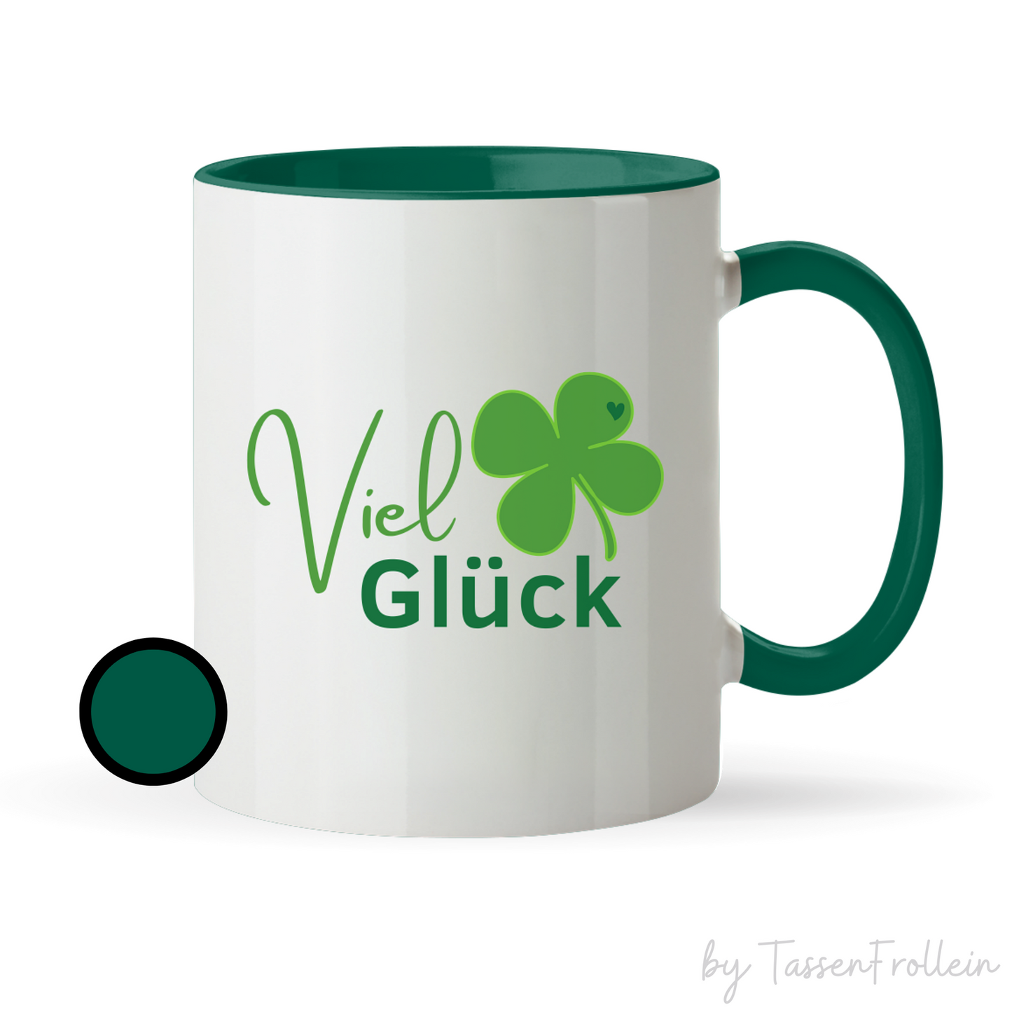 Tasse mit Kleeblatt und Text "Viel Glück" - TassenFrollein