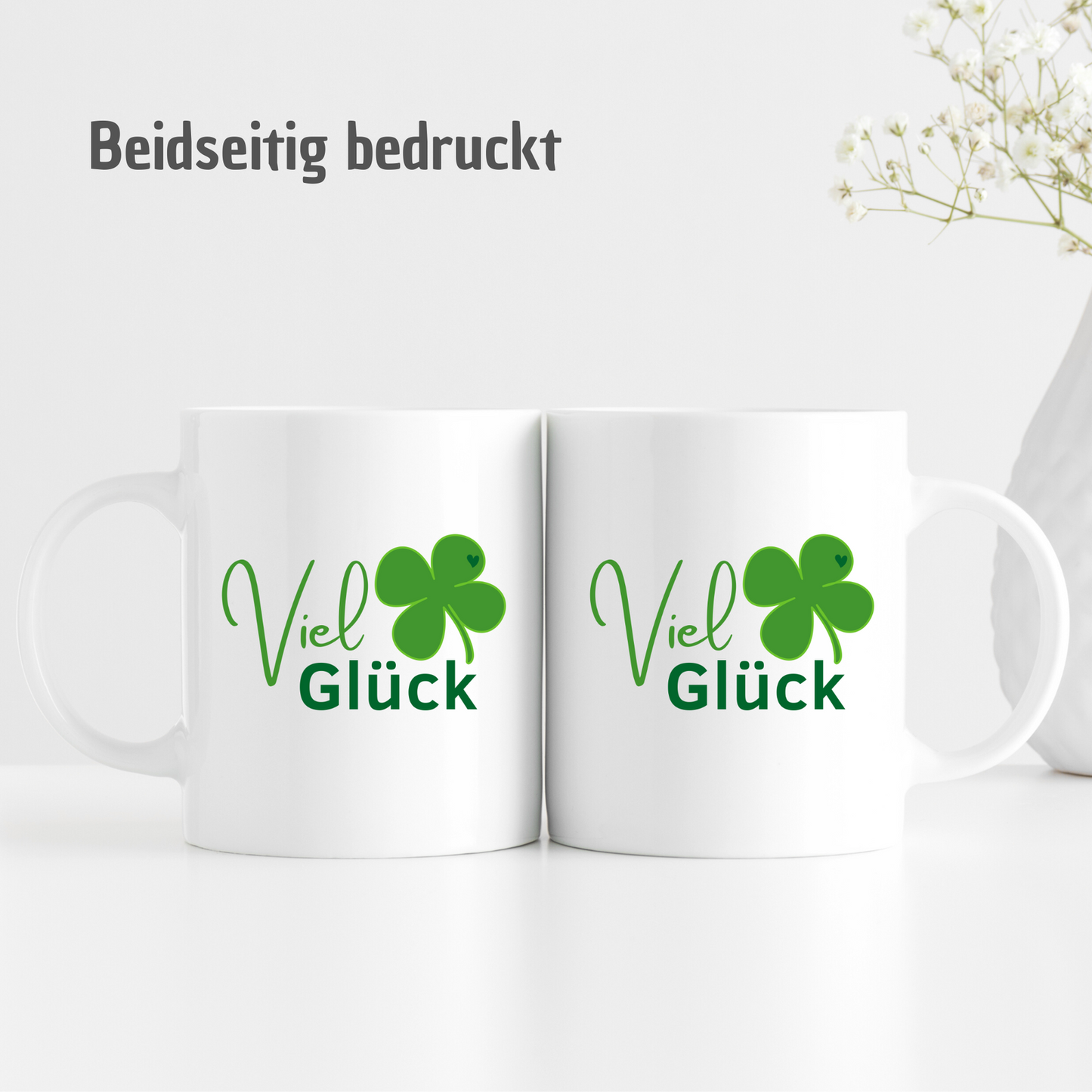 Tasse mit Kleeblatt und Text "Viel Glück" - TassenFrollein