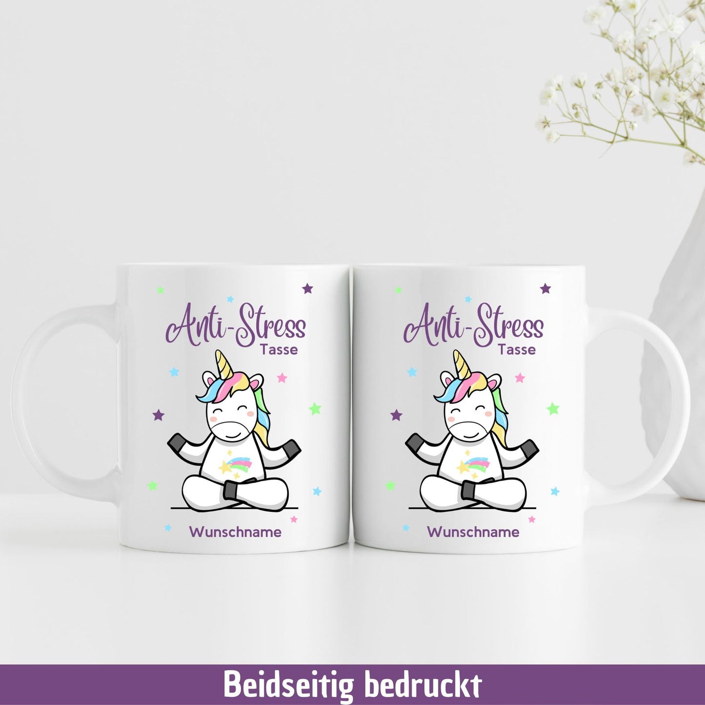 Anti-Stress-Tasse mit süßem Einhorn, personalisiert - TassenFrollein