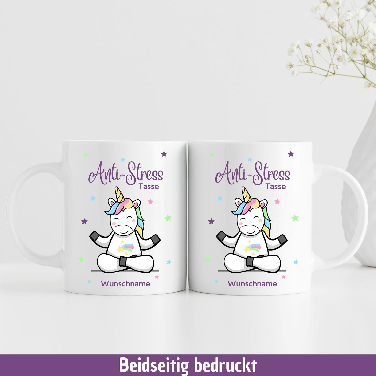 Anti-Stress-Tasse mit süßem Einhorn, personalisiert - TassenFrollein