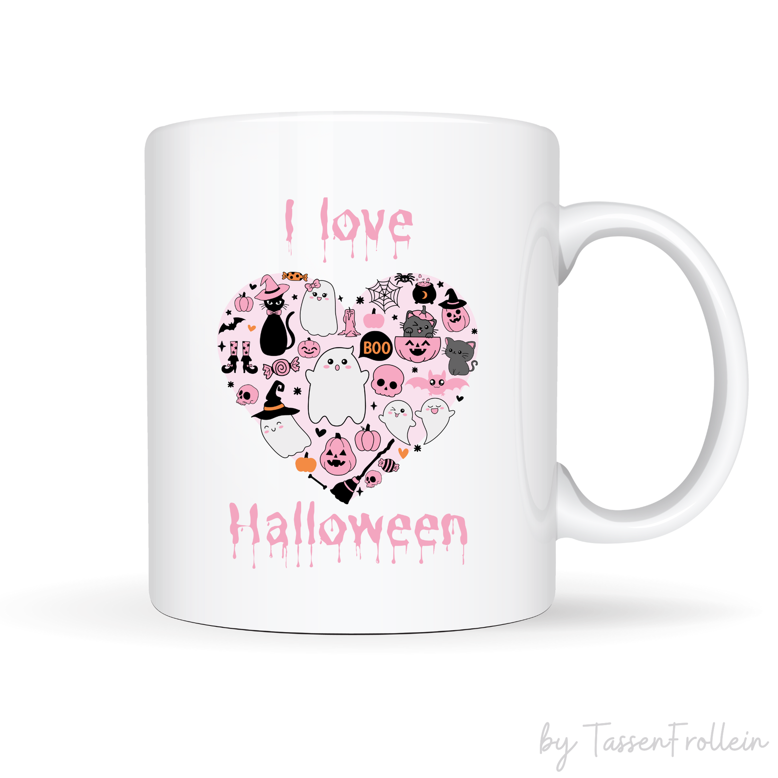 Tasse - "I love Halloween" - Herzform - Halloween-Tasse - TassenFrollein