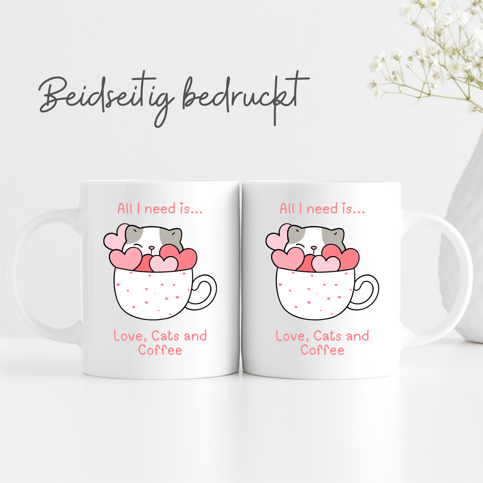 Tasse "All I need is Love, Cats and Coffee" - niedliche Katze - TassenFrollein