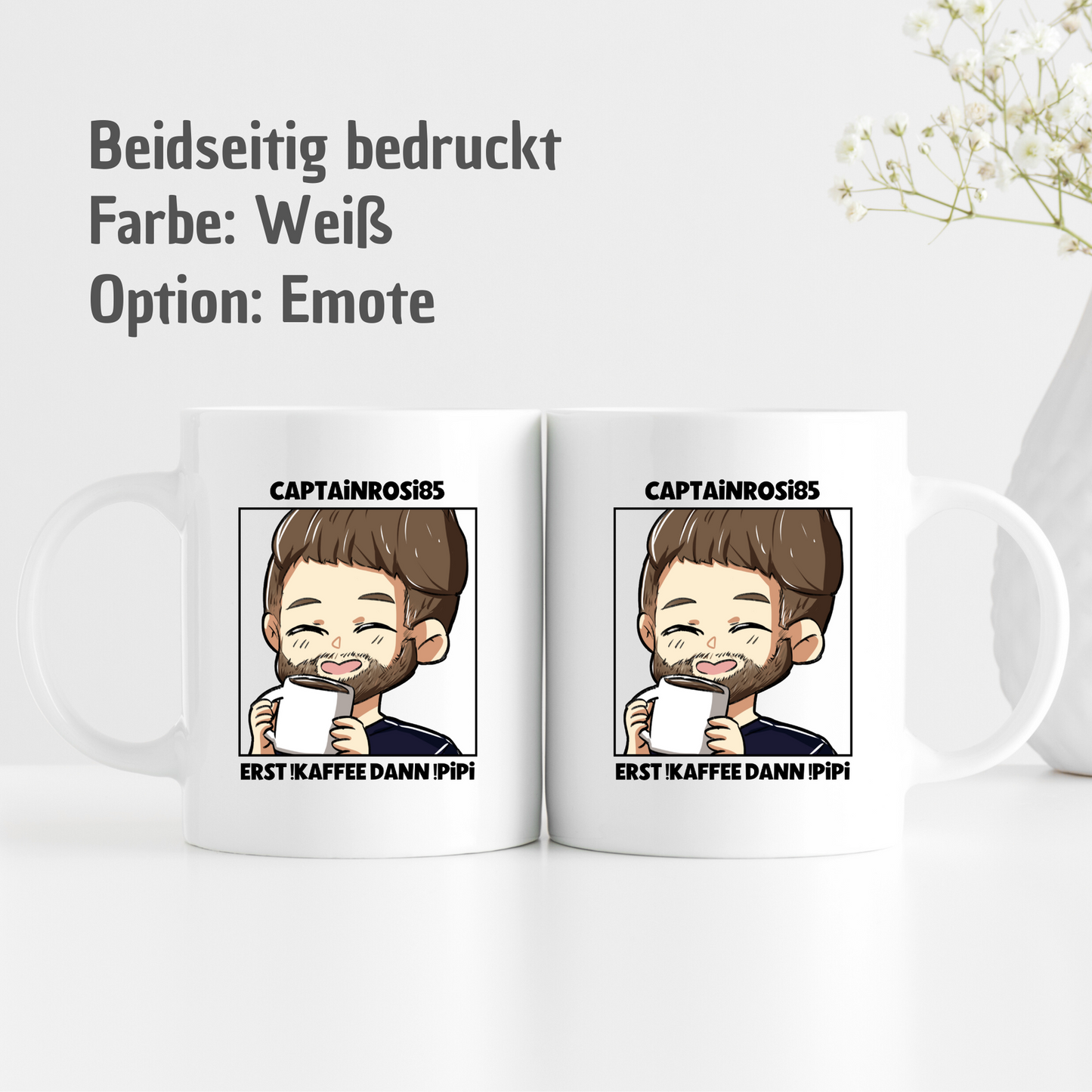 Tasse CaptainRosi85 "Erst !kaffee dann !pipi" - Streamer Merch - TassenFrollein