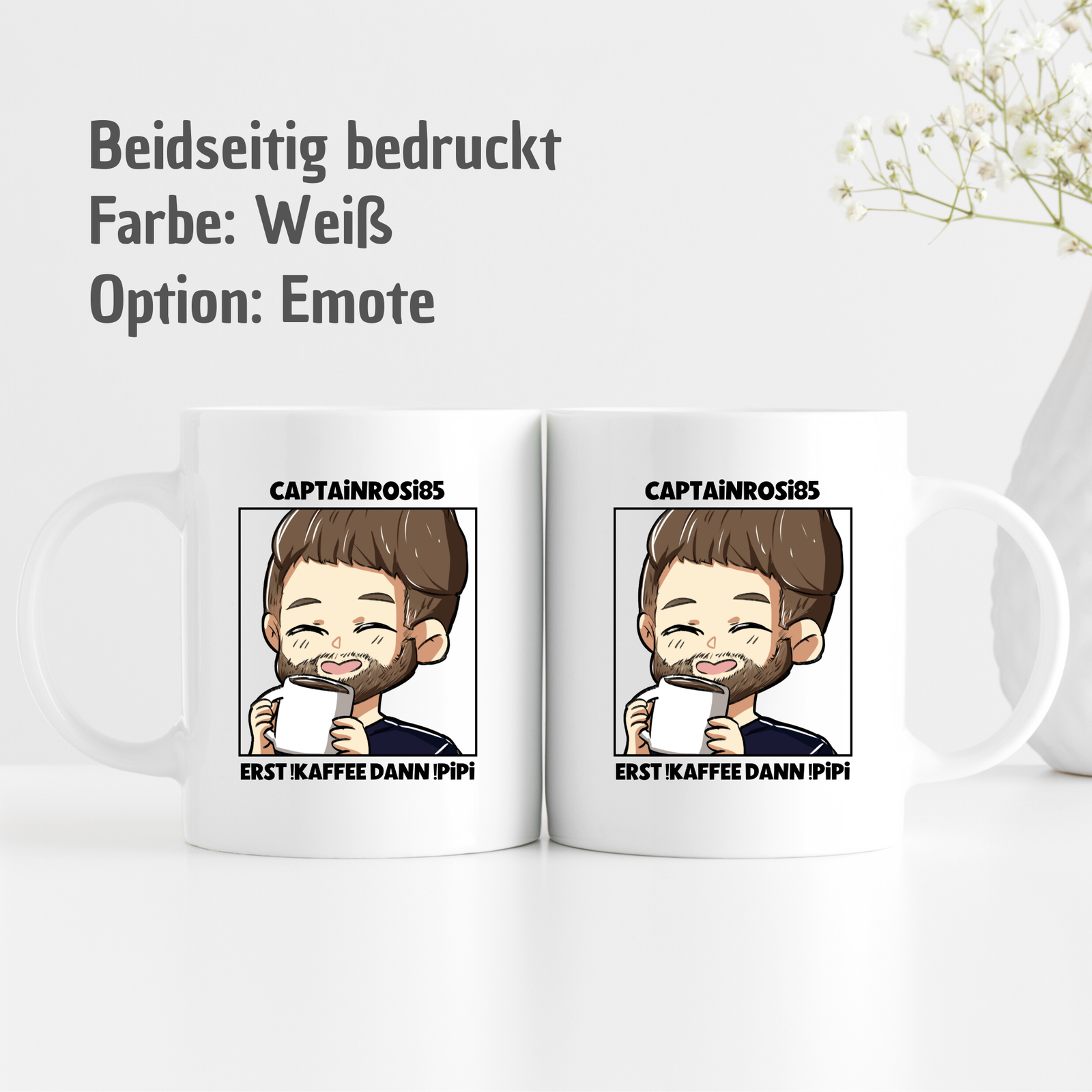 Tasse CaptainRosi85 "Erst !kaffee dann !pipi" - Streamer Merch - TassenFrollein