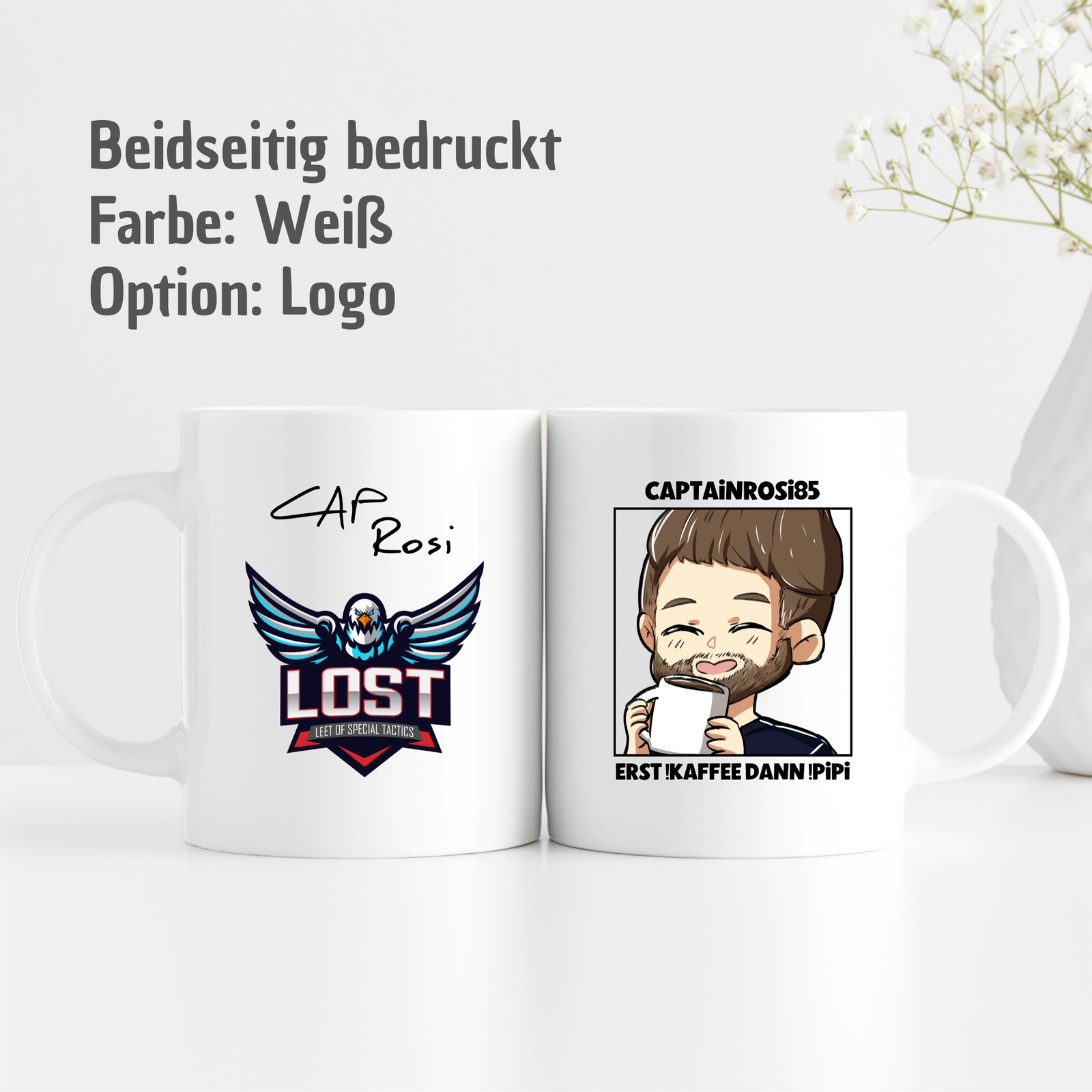 Tasse CaptainRosi85 "Erst !kaffee dann !pipi" - Streamer Merch - TassenFrollein