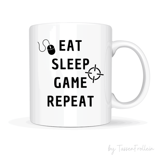 Tasse "Eat Sleep Game Repeat" - Perfekt für Gamer - TassenFrollein