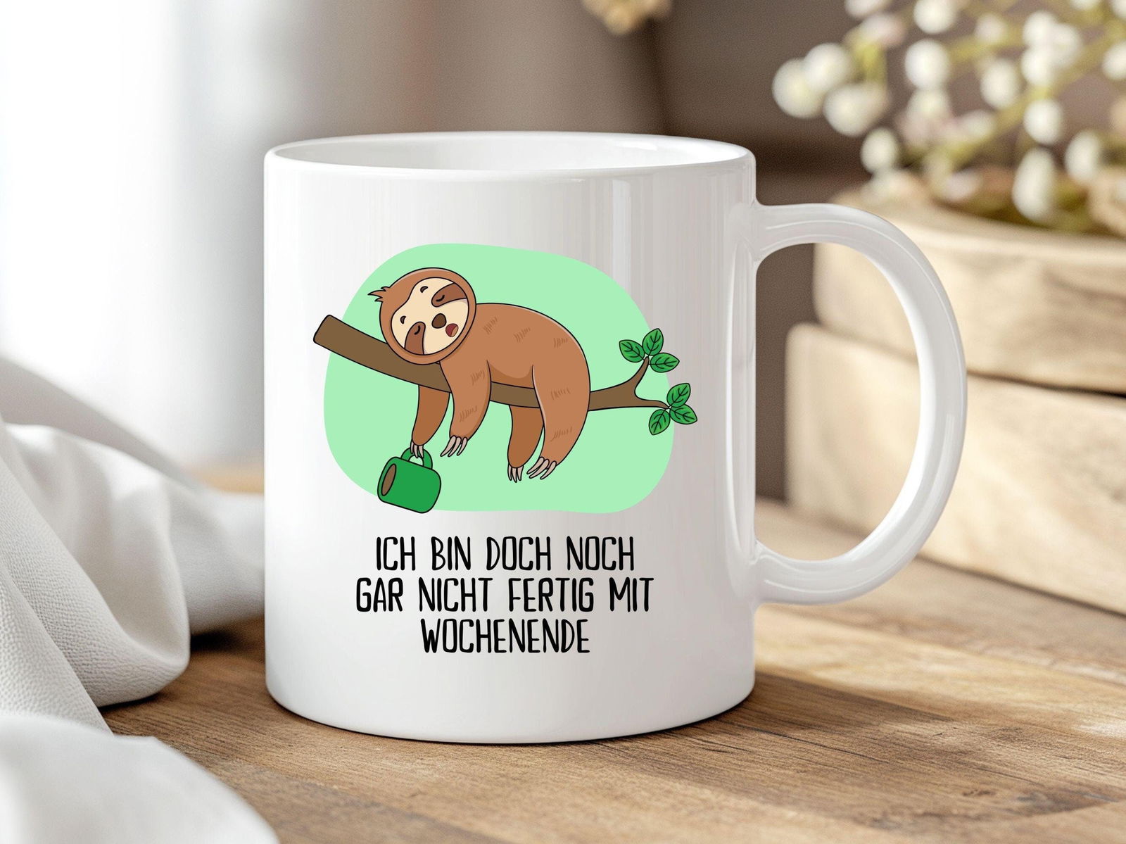 Tasse Faultier "Ich bin doch noch gar nicht fertig mit Wochenende" - TassenFrollein