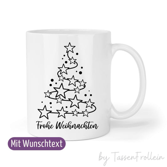 Tasse "Frohe Weihnachten" - Weihnachtsbaum mit Sternen - TassenFrollein