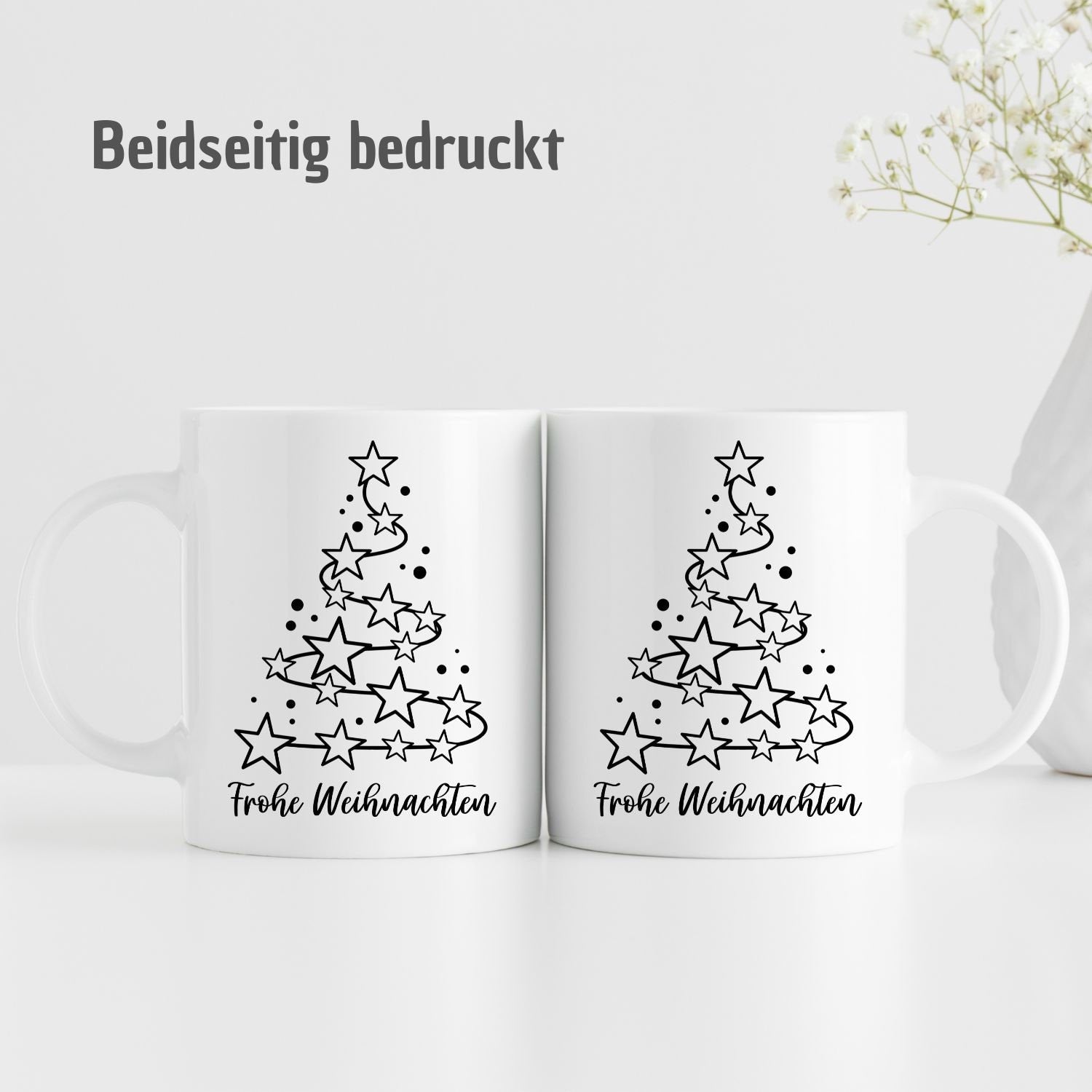 Tasse "Frohe Weihnachten" - Weihnachtsbaum mit Sternen - TassenFrollein