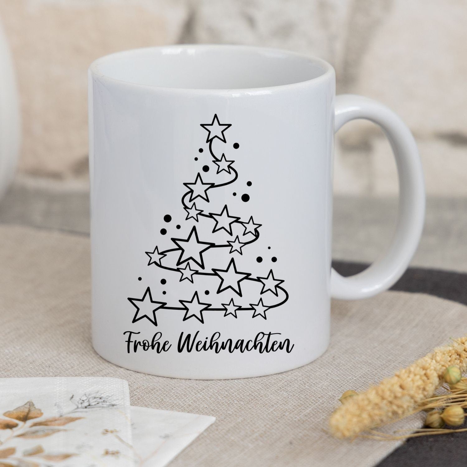 Tasse "Frohe Weihnachten" - Weihnachtsbaum mit Sternen - TassenFrollein