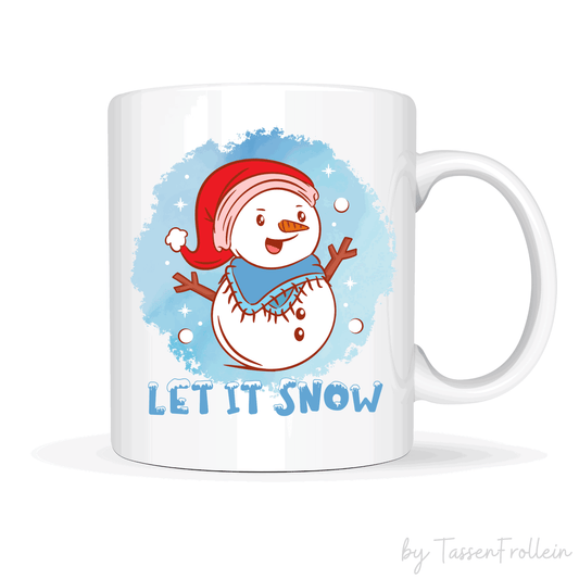 Tasse "Let it Snow" - niedlicher Schneemann - blauer Hintergrund - TassenFrollein