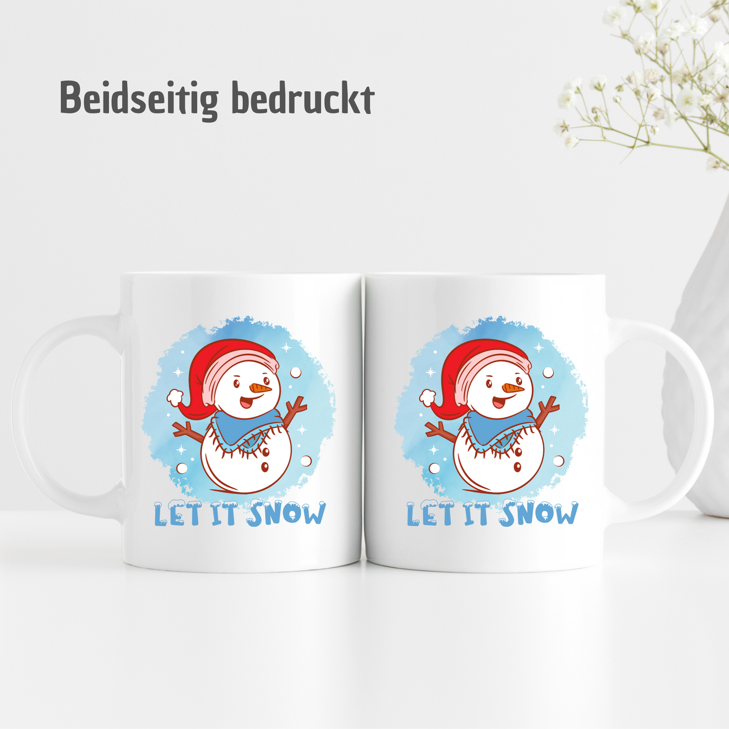 Tasse "Let it Snow" - niedlicher Schneemann - blauer Hintergrund - TassenFrollein