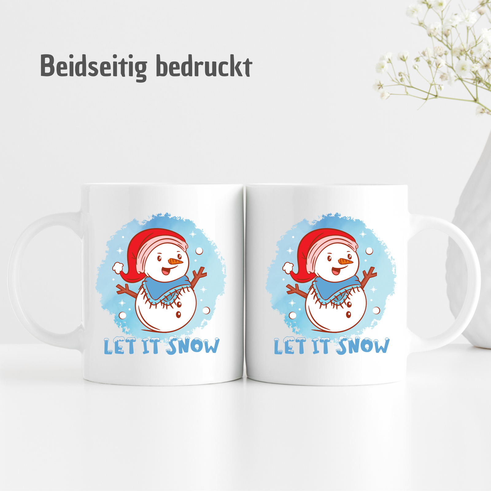 Tasse "Let it Snow" - niedlicher Schneemann - blauer Hintergrund - TassenFrollein