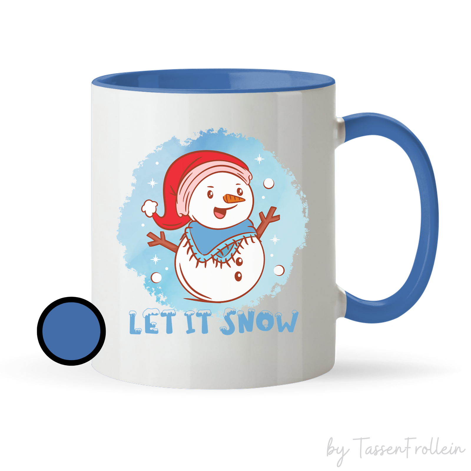 Tasse "Let it Snow" - niedlicher Schneemann - blauer Hintergrund - TassenFrollein