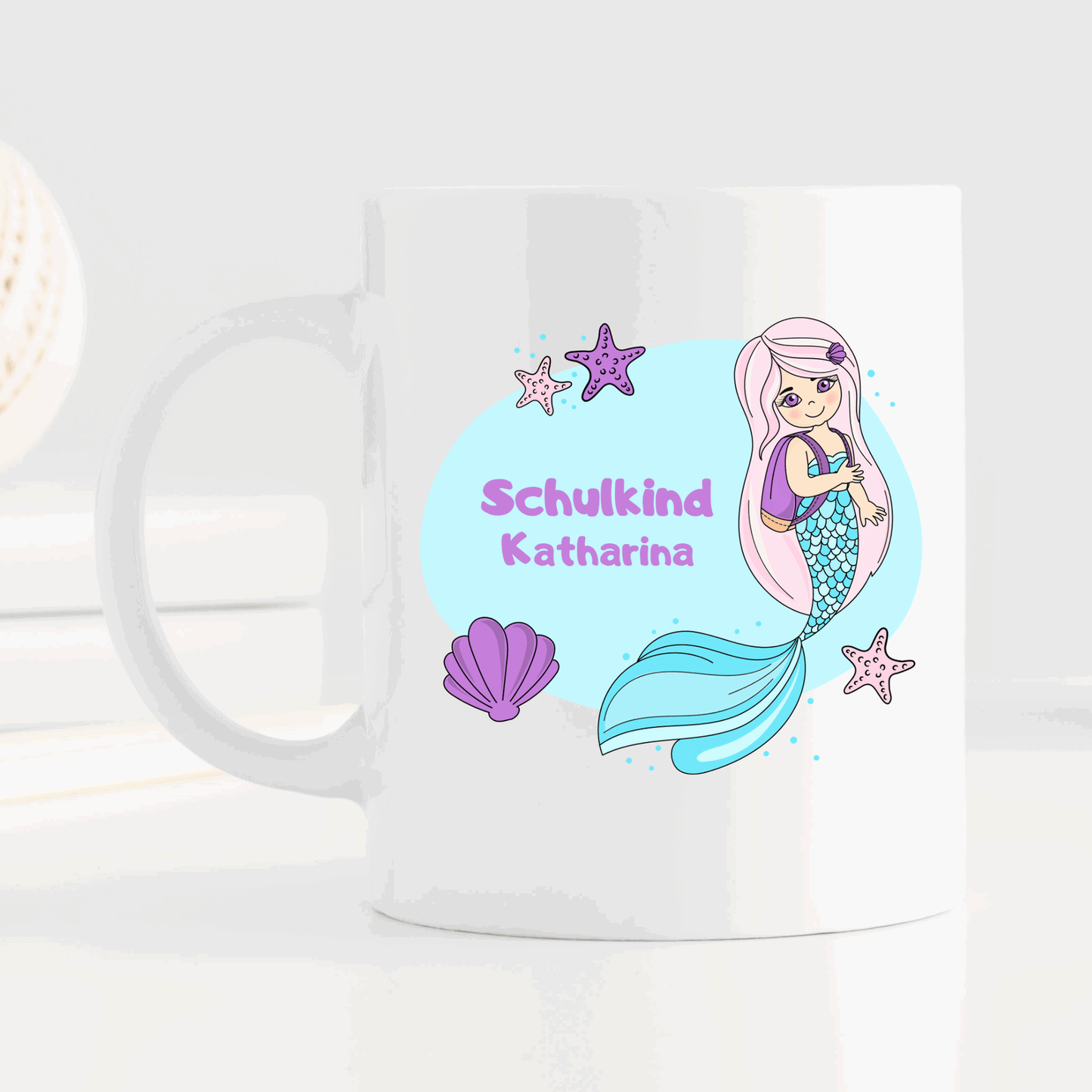 Tasse Meerjungfrau - mit Name - blauer Hintergrund - Schulkindtasse - TassenFrollein