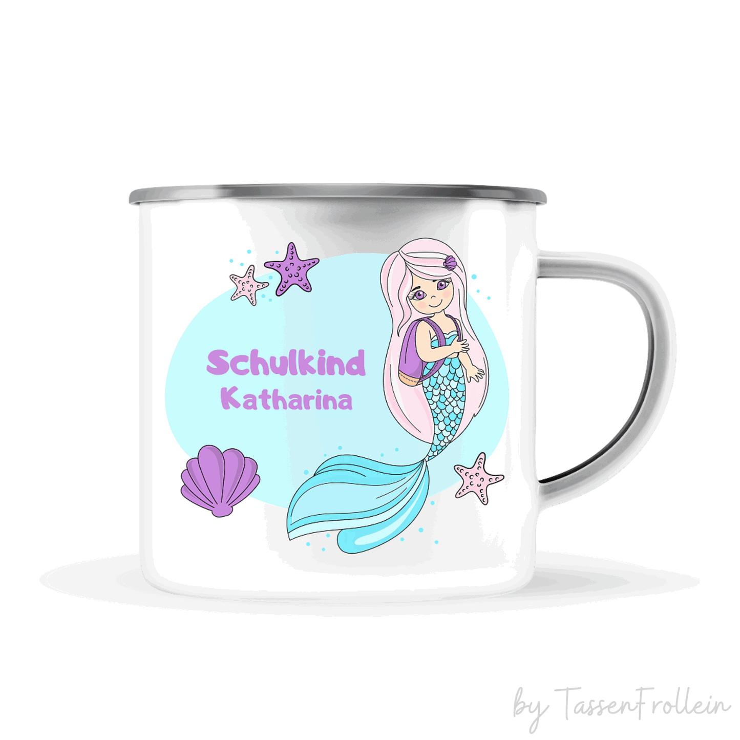 Tasse Meerjungfrau - mit Name - blauer Hintergrund - Schulkindtasse - TassenFrollein