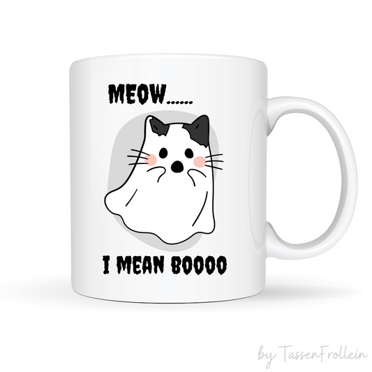 Tasse "Meow... i mean Boooo" -mit verkleideter Katze - Halloween-Tasse - TassenFrollein