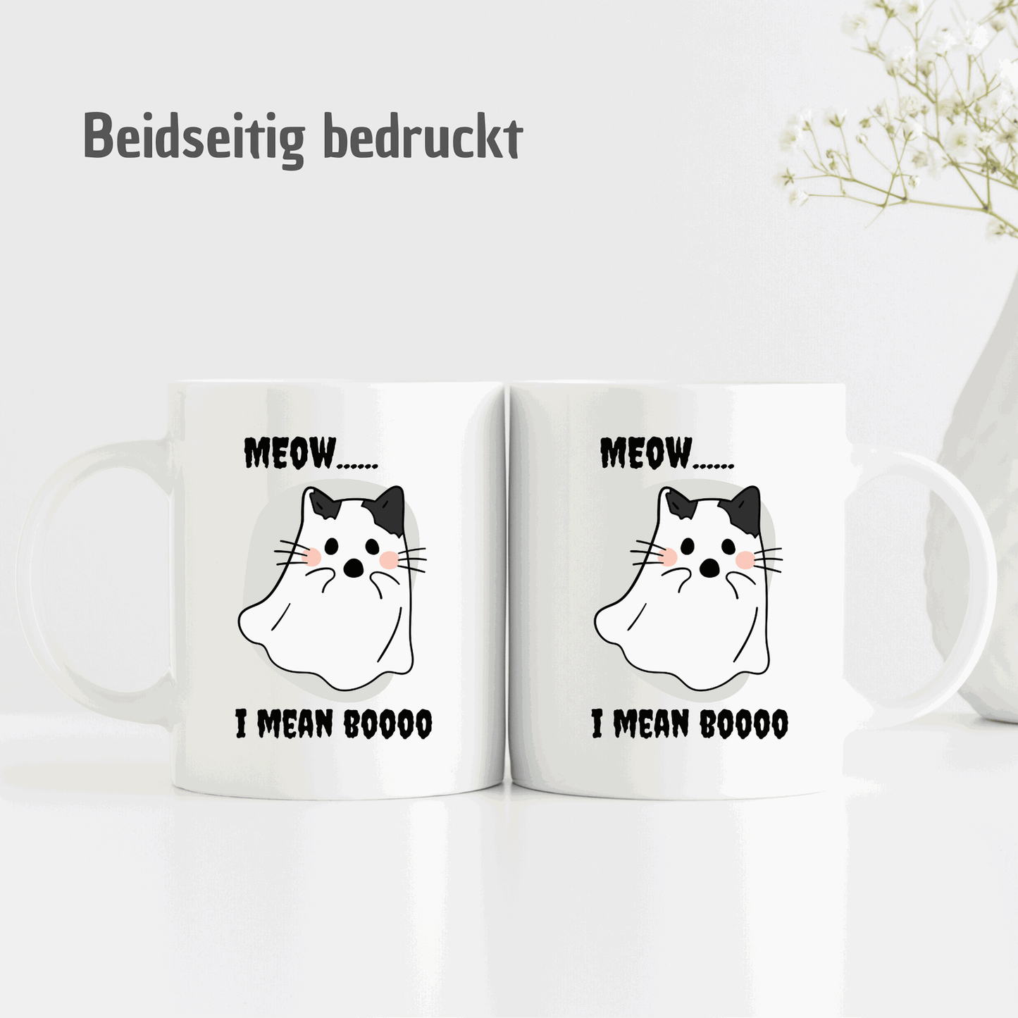 Tasse "Meow... i mean Boooo" -mit verkleideter Katze - Halloween-Tasse - TassenFrollein