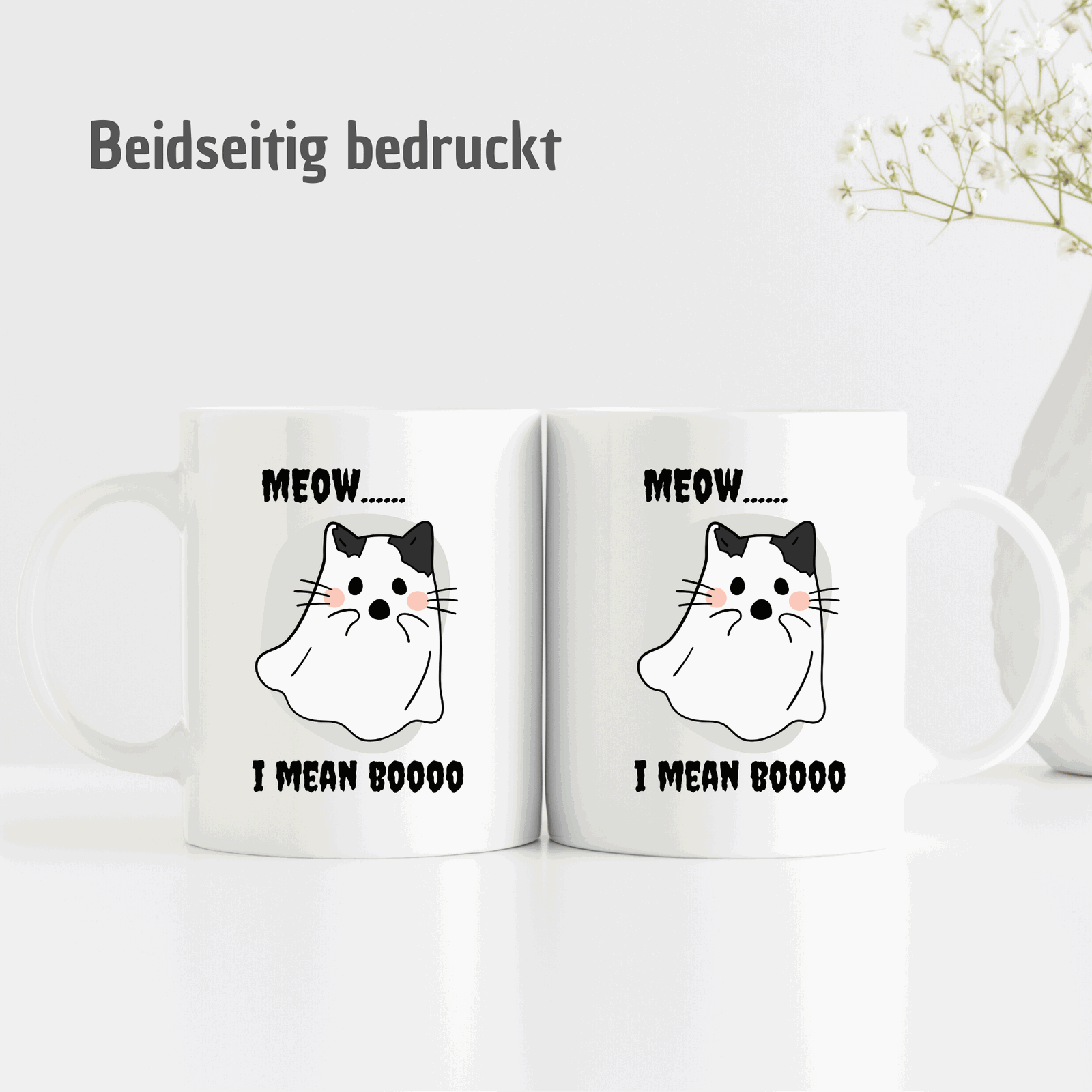 Tasse "Meow... i mean Boooo" -mit verkleideter Katze - Halloween-Tasse - TassenFrollein