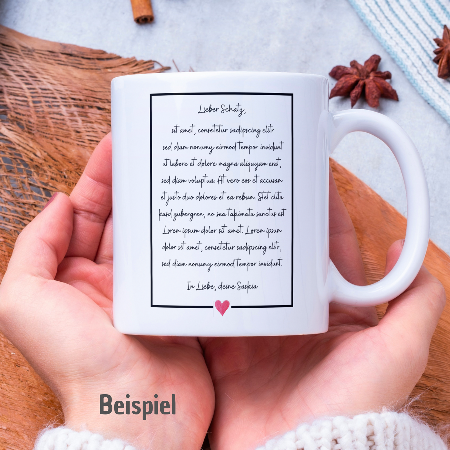 Tasse "Schwarzer Rahmen mit kleinem Herz" - personalisierbar mit deinem Wunschtext - TassenFrollein