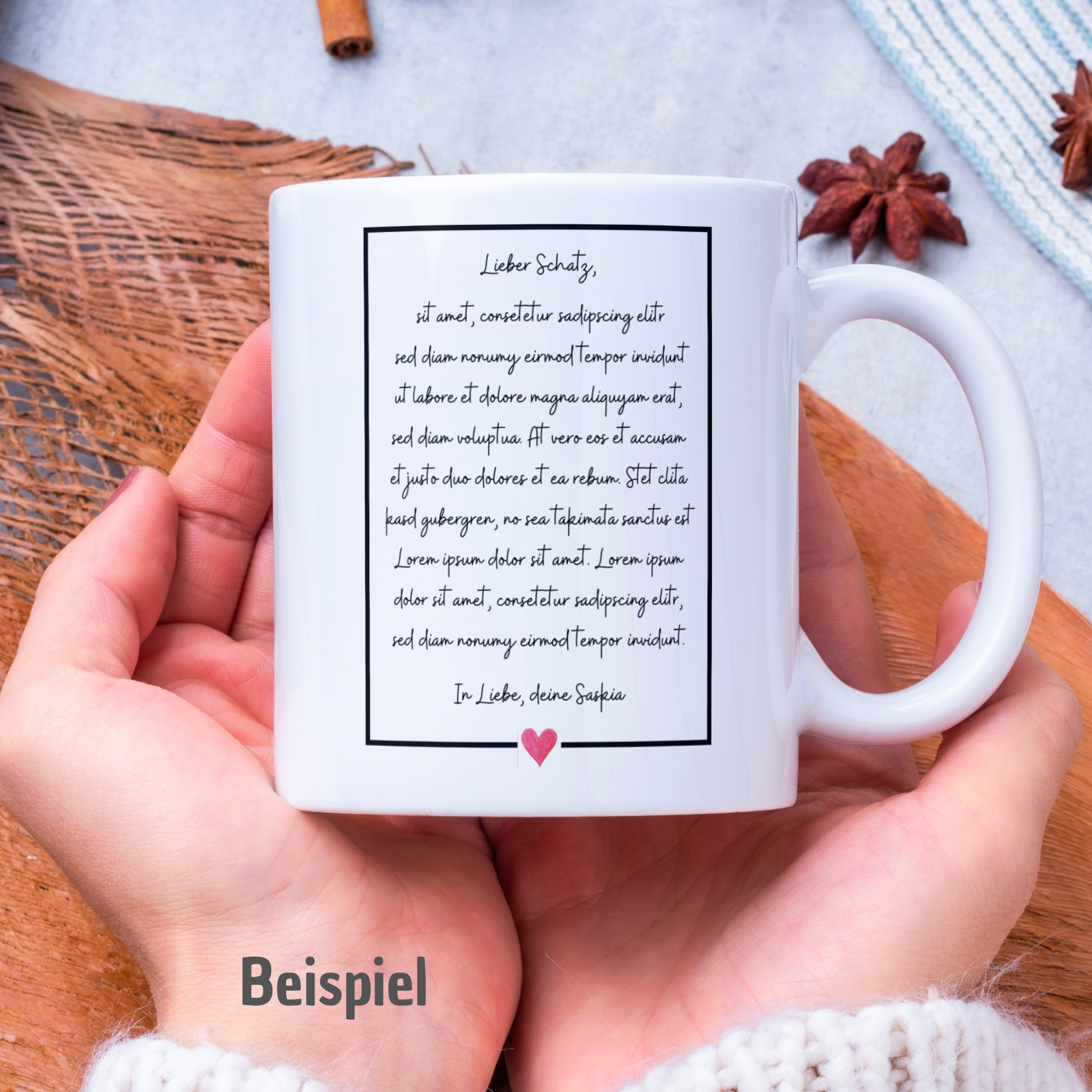 Tasse "Schwarzer Rahmen mit kleinem Herz" - personalisierbar mit deinem Wunschtext - TassenFrollein