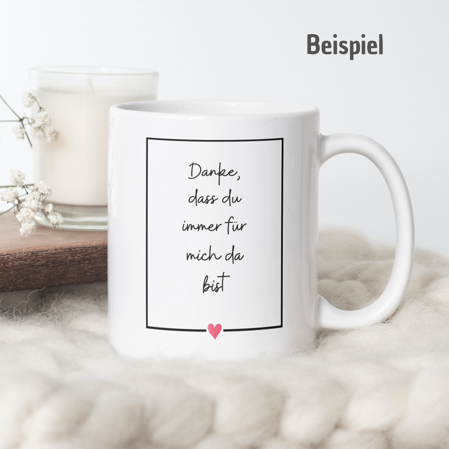 Tasse "Schwarzer Rahmen mit kleinem Herz" - personalisierbar mit deinem Wunschtext - TassenFrollein