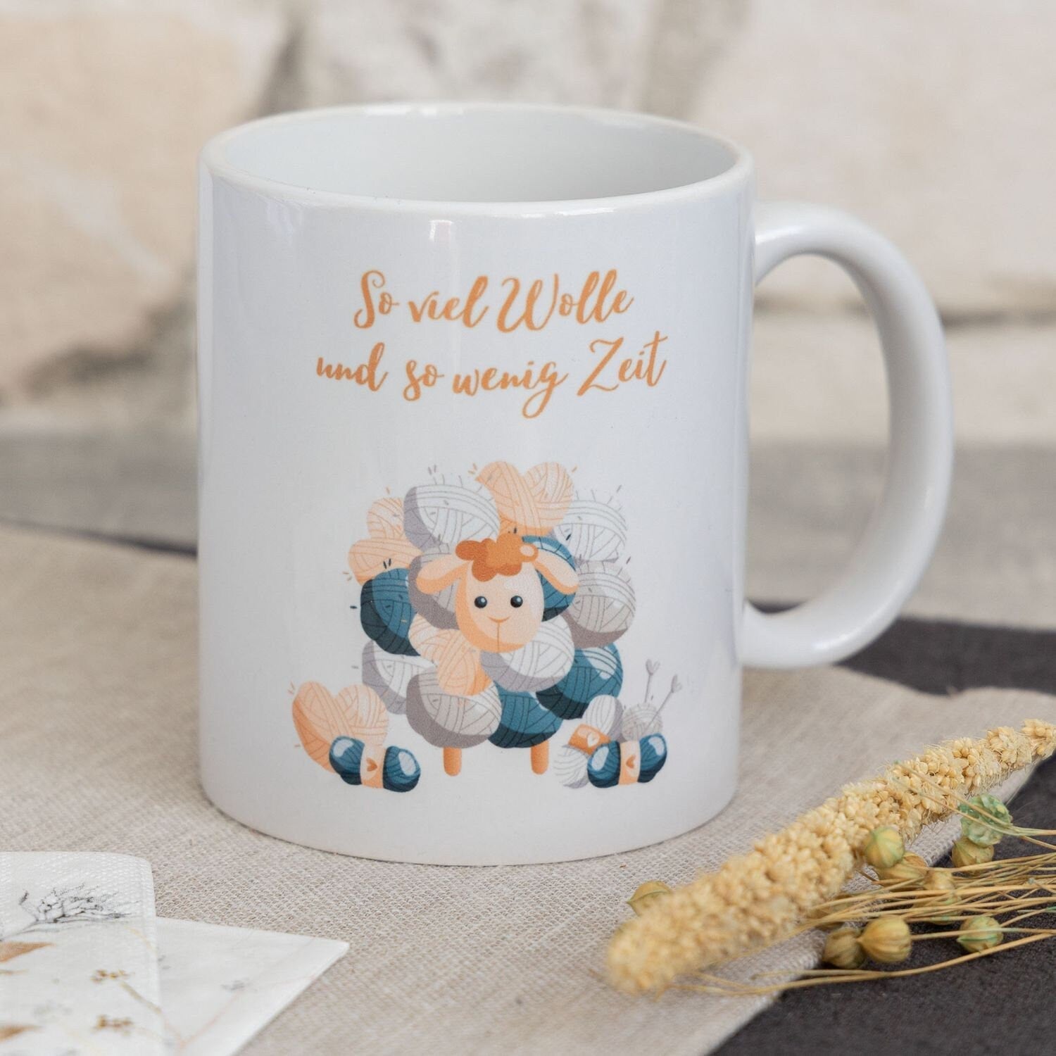 Tasse "So viel Wolle und so wenig Zeit" - Schaf Motiv - TassenFrollein