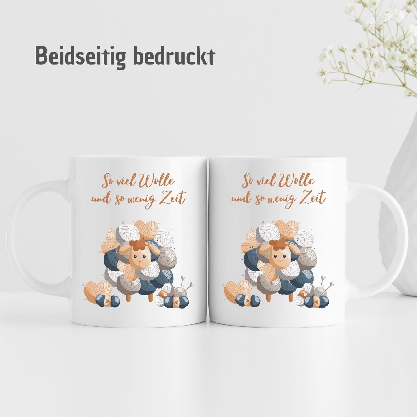 Tasse "So viel Wolle und so wenig Zeit" - Schaf Motiv - TassenFrollein