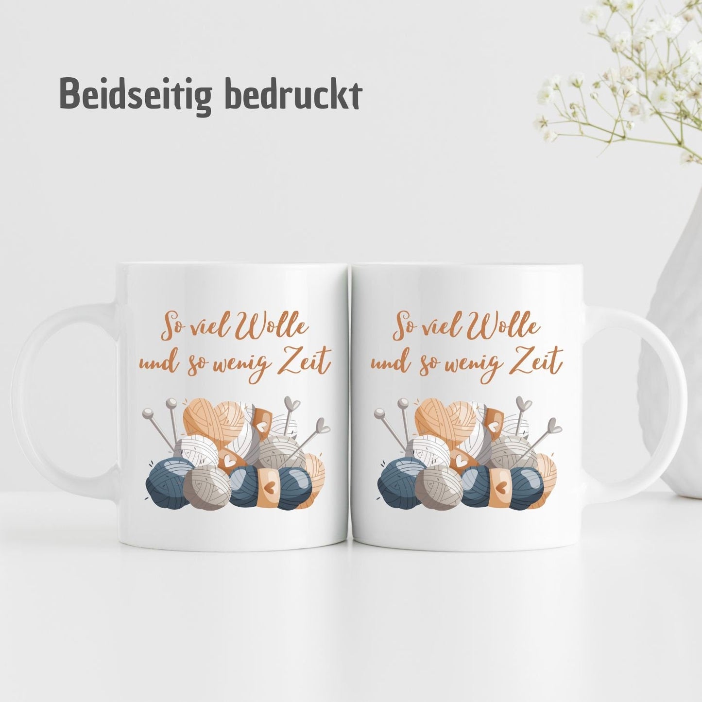 Tasse "So viel Wolle und so wenig Zeit" - Wollknäuel Motiv - TassenFrollein