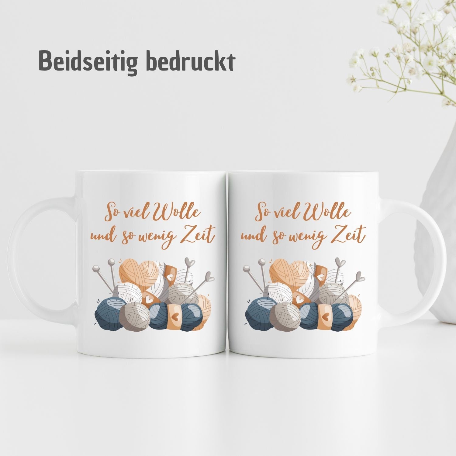Tasse "So viel Wolle und so wenig Zeit" - Wollknäuel Motiv - TassenFrollein
