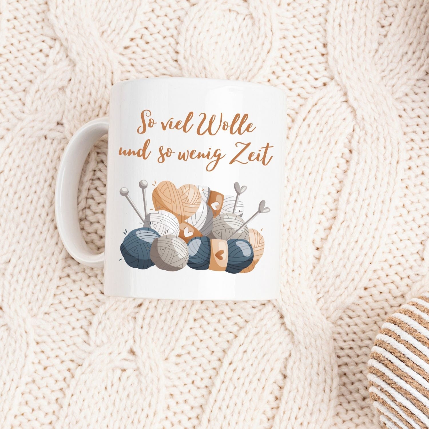 Tasse "So viel Wolle und so wenig Zeit" - Wollknäuel Motiv - TassenFrollein