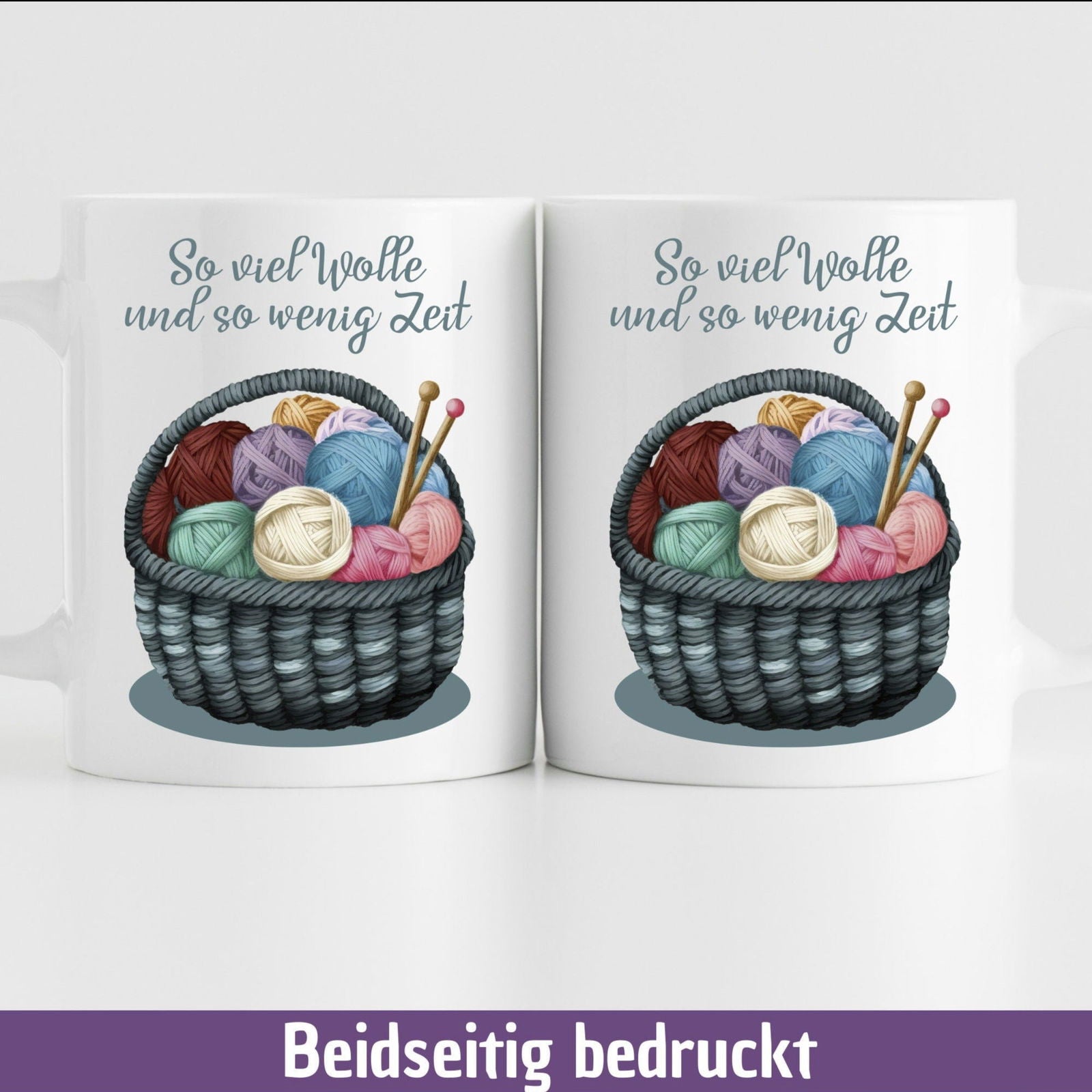 Tasse "So viel Wolle und so wenig Zeit" - Wollknäuel im Korb - TassenFrollein