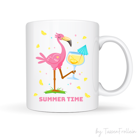 Tasse "Summer Time" - putizer pinker Flamingo mit Cocktail - TassenFrollein