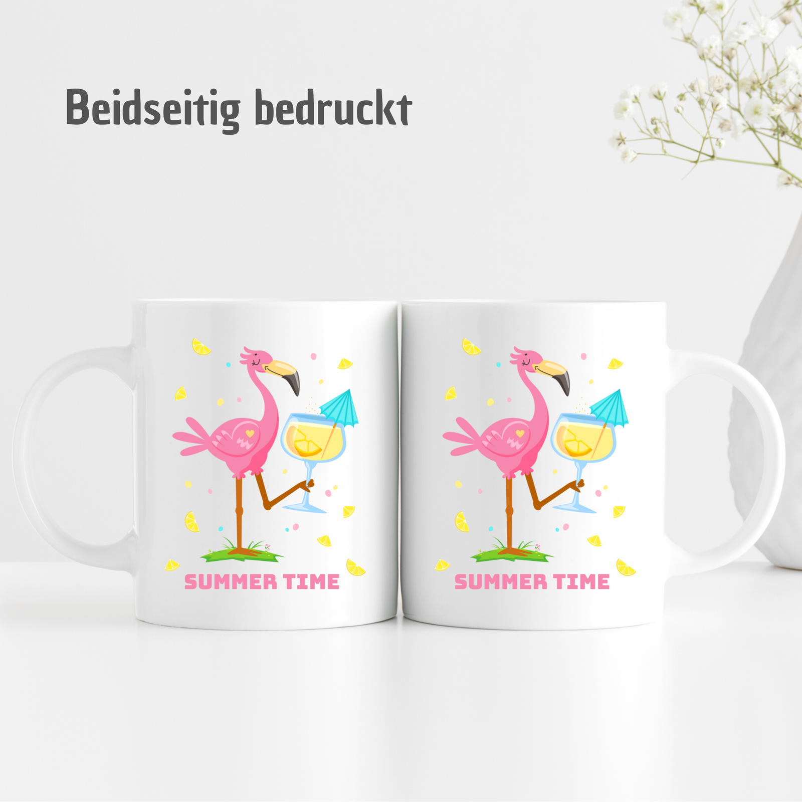 Tasse "Summer Time" - putizer pinker Flamingo mit Cocktail - TassenFrollein
