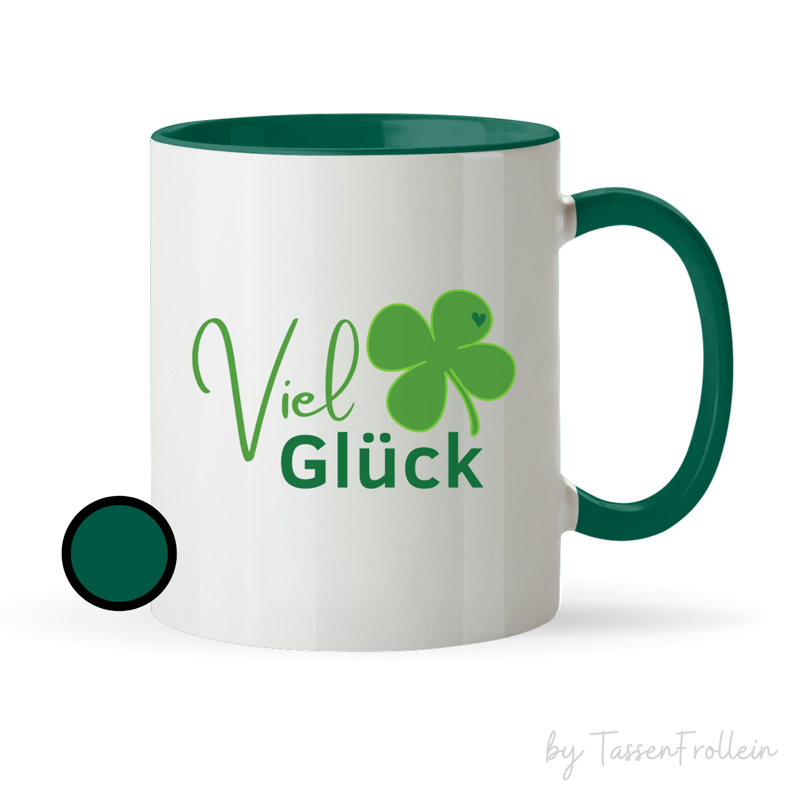 Tasse mit Kleeblatt und Text "Viel Glück" - TassenFrollein