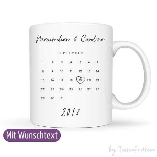 Tasse mit Namen und Datum - personalisierbar mit Wunschtext - Kalender-Tasse - TassenFrollein