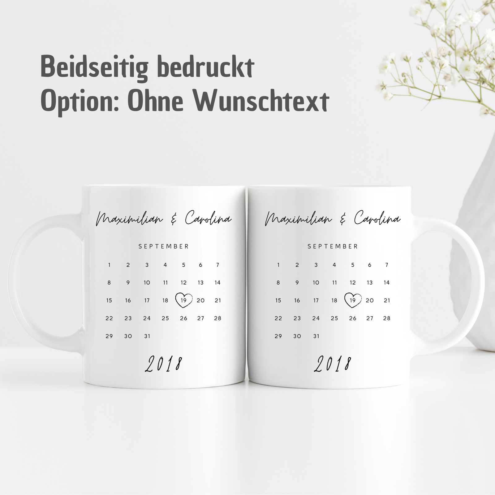 Tasse mit Namen und Datum - personalisierbar mit Wunschtext - Kalender-Tasse - TassenFrollein