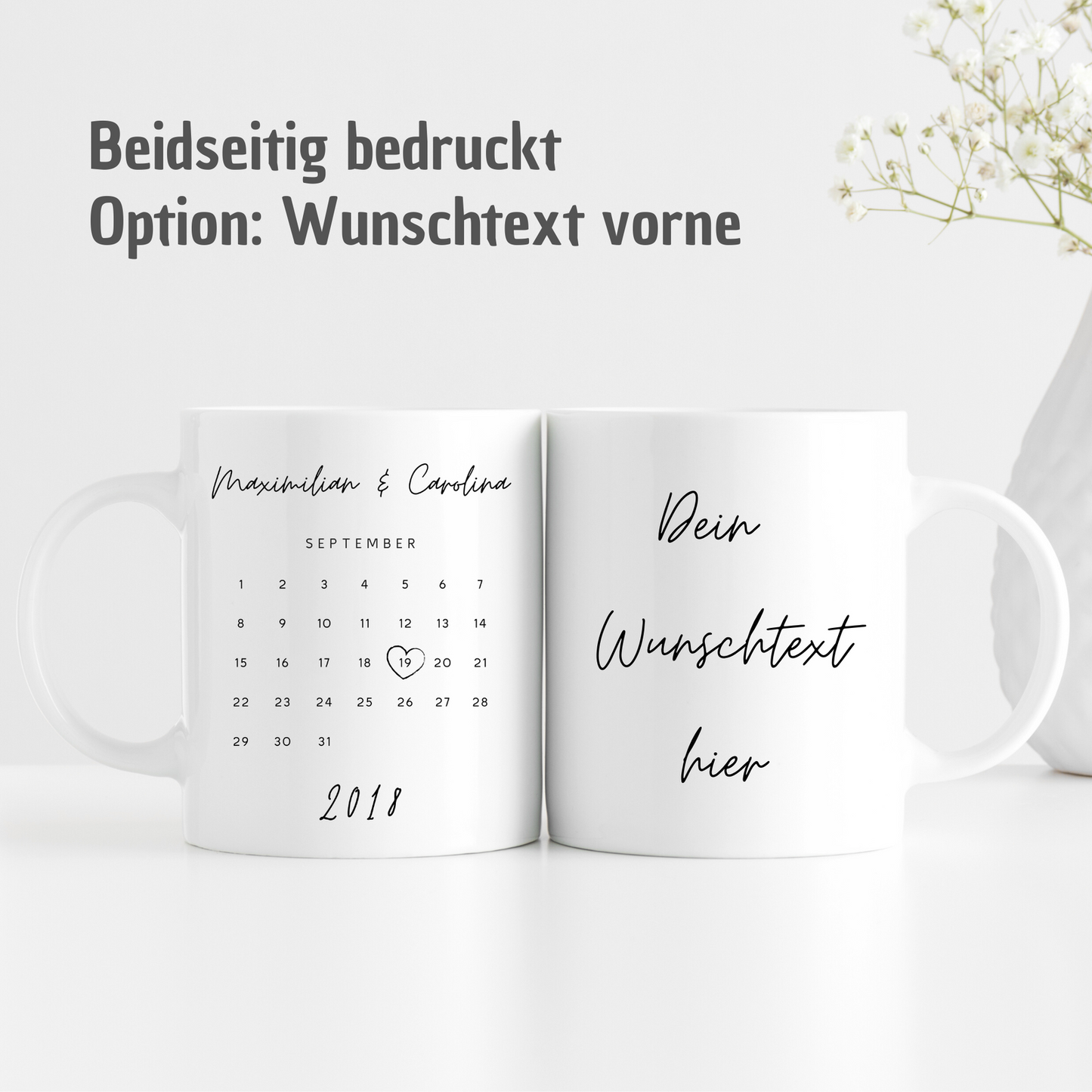 Tasse mit Namen und Datum - personalisierbar mit Wunschtext - Kalender-Tasse - TassenFrollein