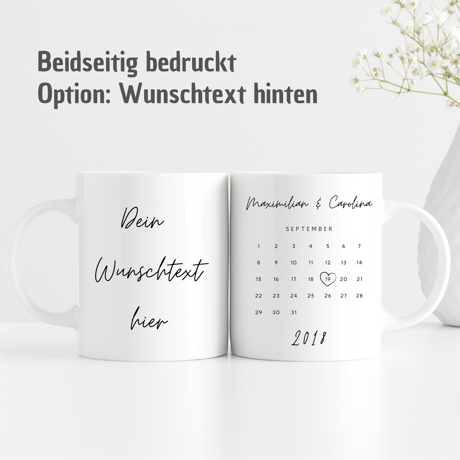 Tasse mit Namen und Datum - personalisierbar mit Wunschtext - Kalender-Tasse - TassenFrollein