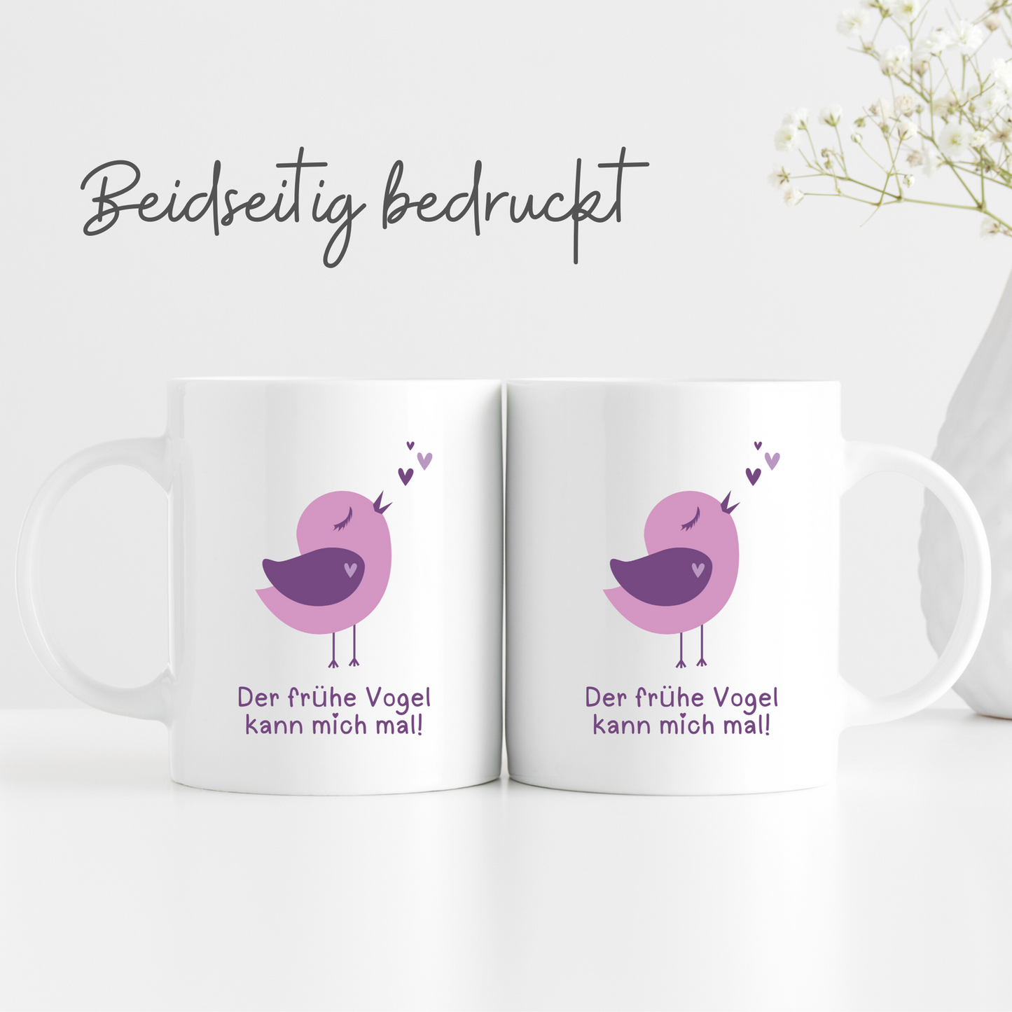 Tasse mit Spruch "Der frühe Vogel kann mich mal" -  Kaffetasse mit niedlichem Vogel - TassenFrollein