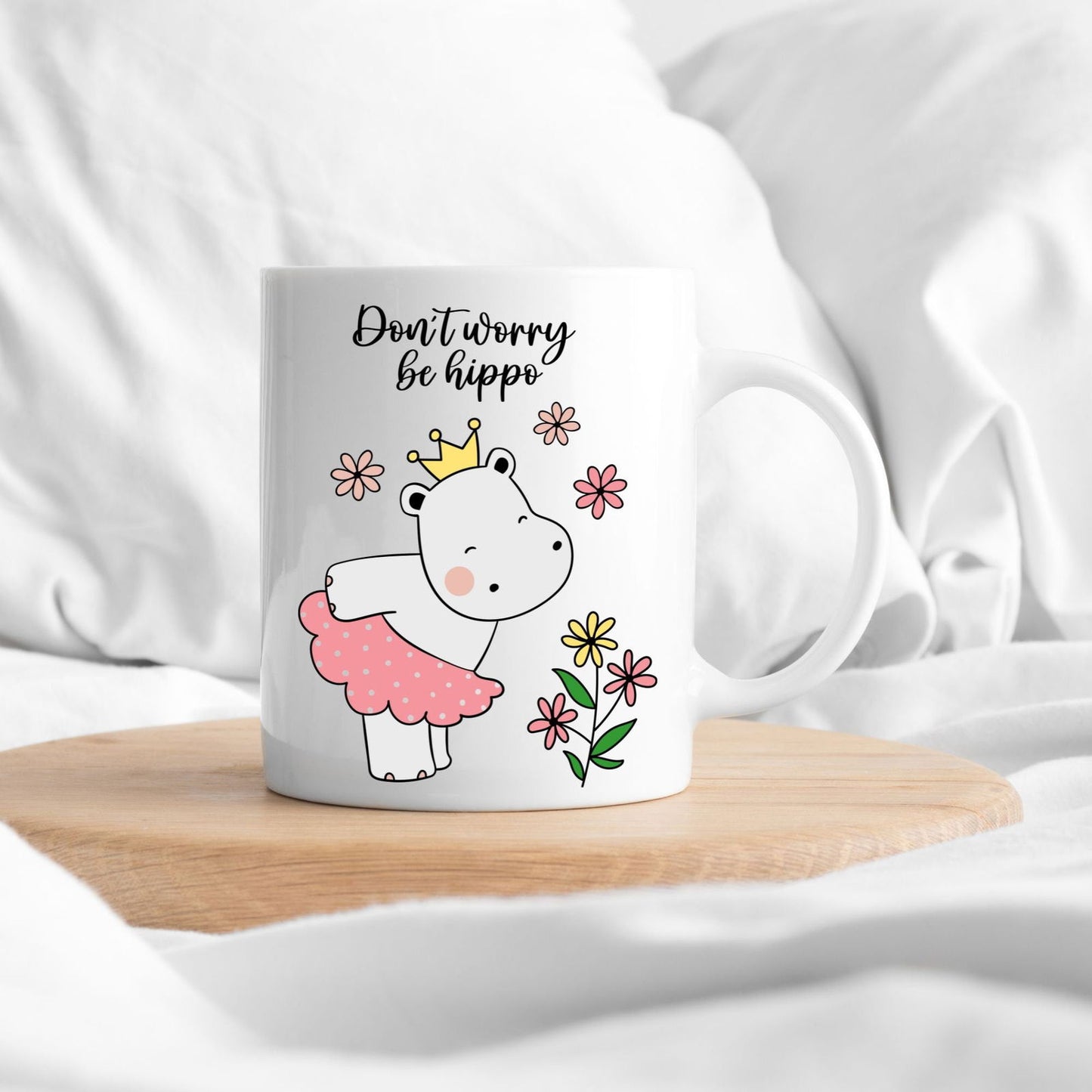 Tasse mit Spruch "Don't worry be hippo" und niedlichem Nilpferd - TassenFrollein