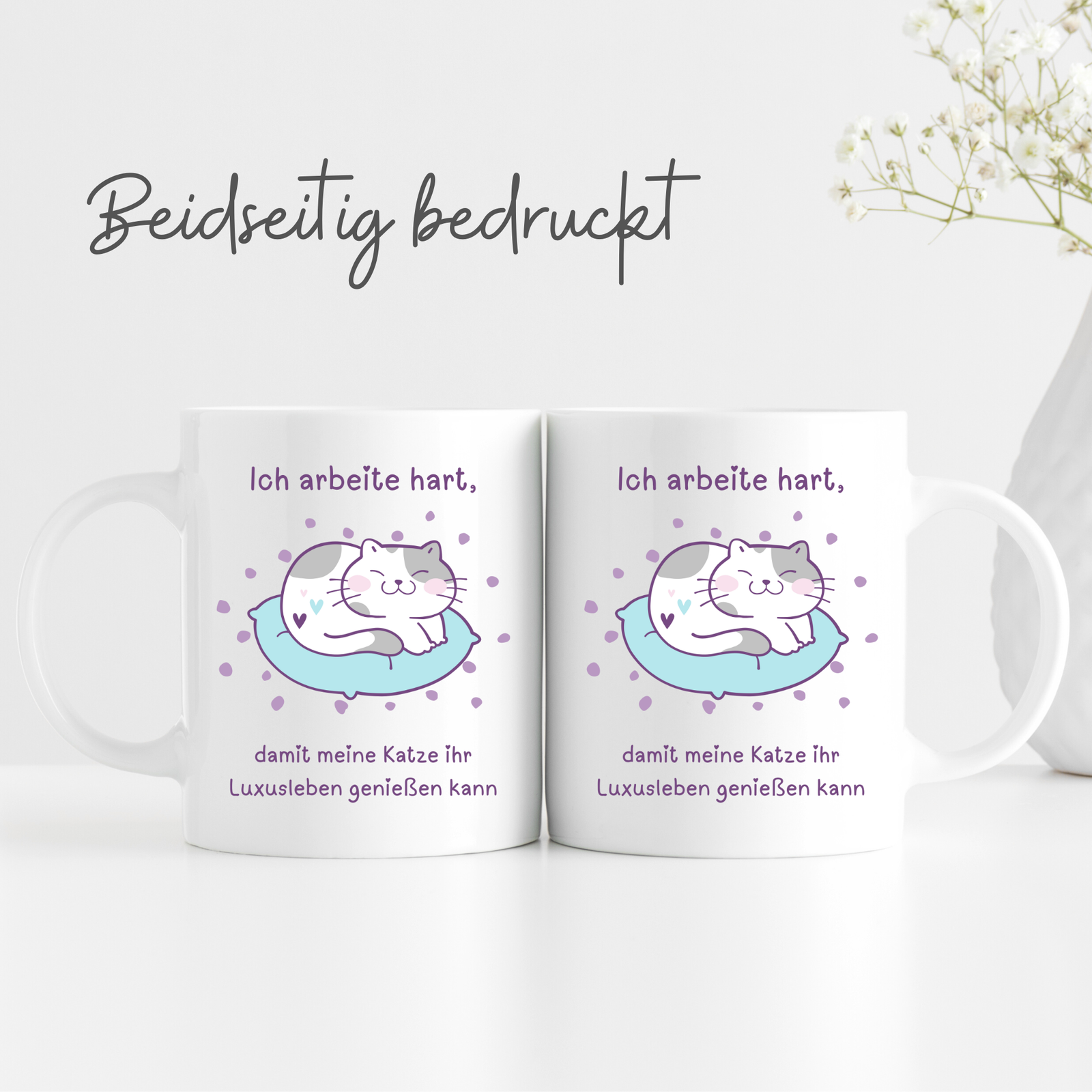 Tasse mit Spruch "Ich arbeite hart damit meine Katze ihr Luxusleben genießen kann" - süße Katze - TassenFrollein