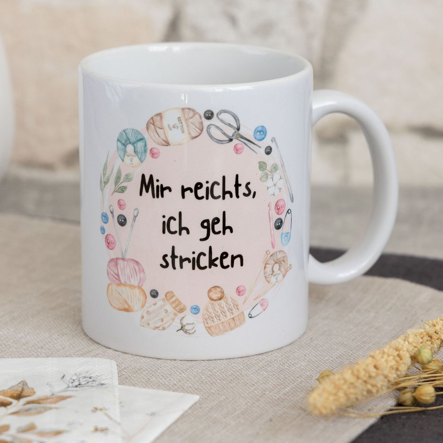 Tasse mit Spruch "Mir reichts ich geh stricken" - TassenFrollein