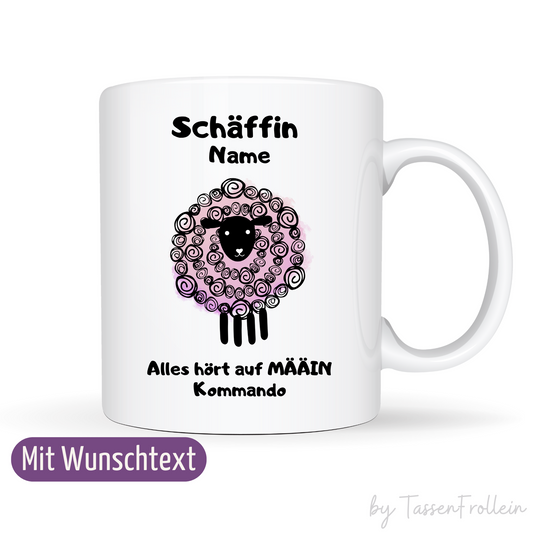 Tasse mit Spruch "Schäffin - Alles hört auf MÄÄIN Kommando" - personalisierbar mit Namen und Wunschtext - TassenFrollein