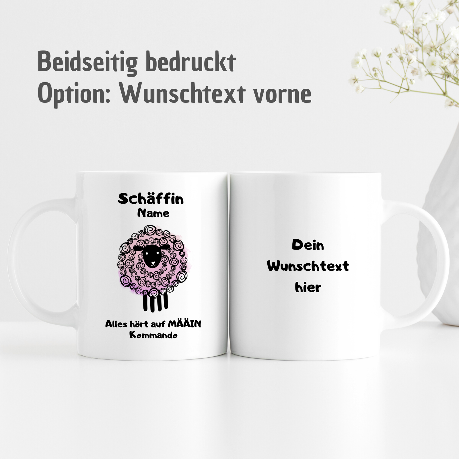 Tasse mit Spruch "Schäffin - Alles hört auf MÄÄIN Kommando" - personalisierbar mit Namen und Wunschtext - TassenFrollein
