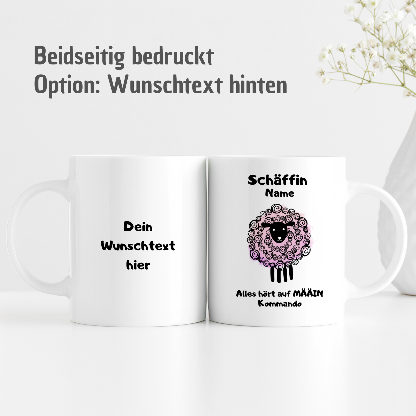 Tasse mit Spruch "Schäffin - Alles hört auf MÄÄIN Kommando" - personalisierbar mit Namen und Wunschtext - TassenFrollein