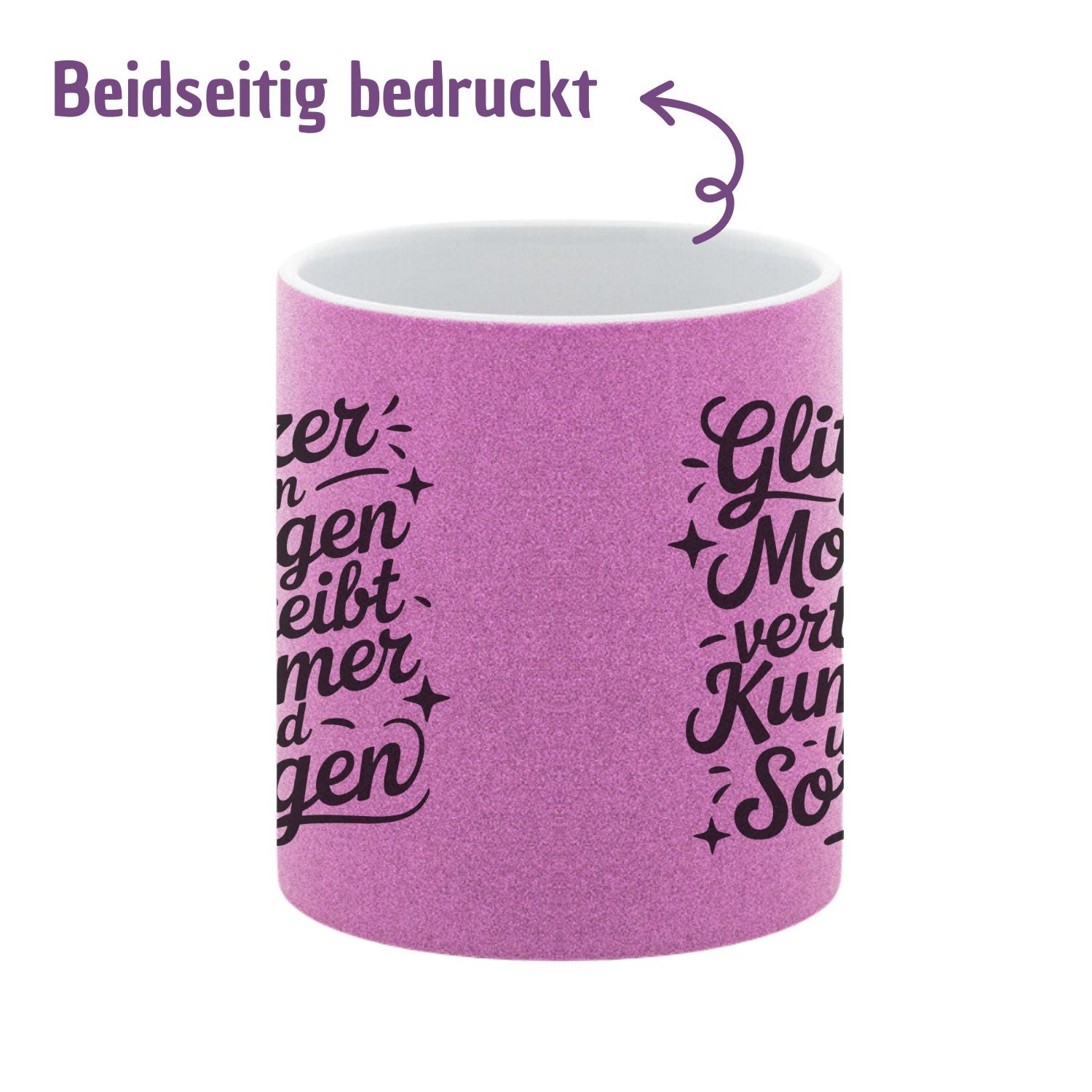 Tasse pink Glitzer "Glitzer am Morgen vertreibt Kummer und Sorgen" - TassenFrollein