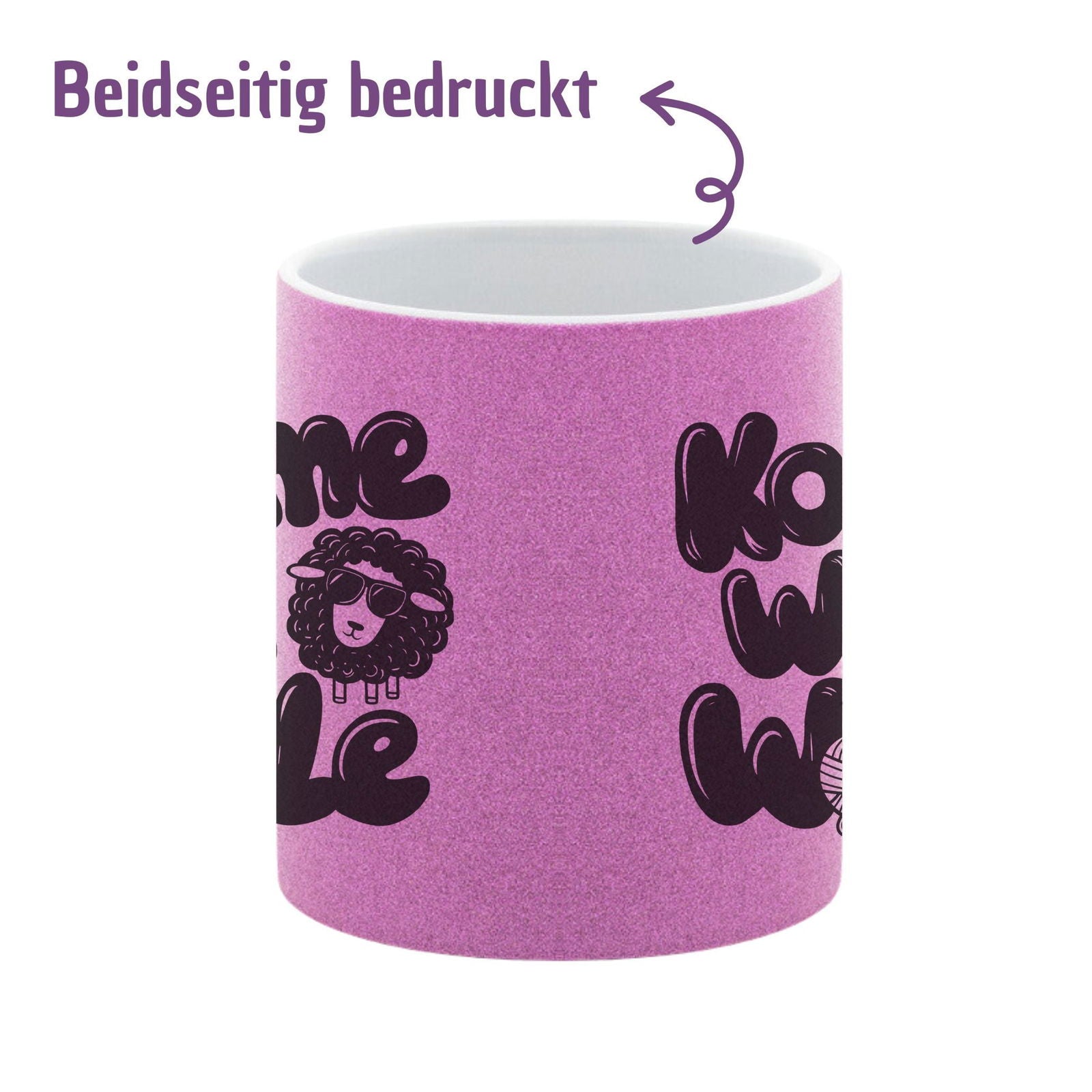 Tasse pink Glitzer "Komme was Wolle" - TassenFrollein